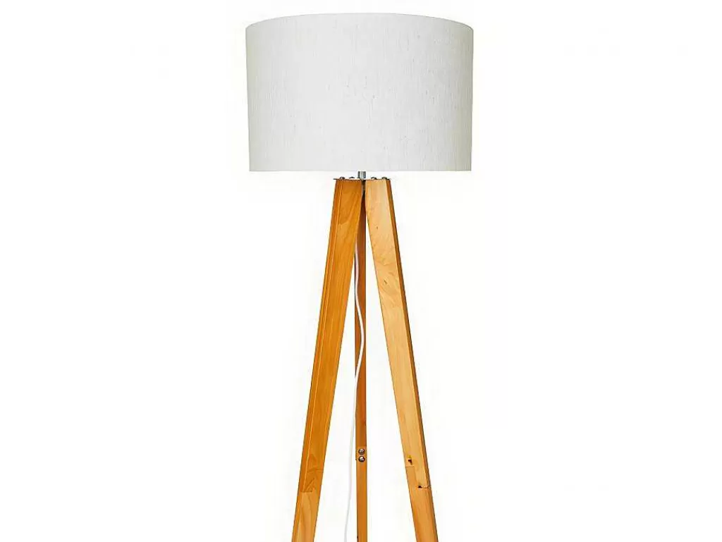 Promoções Decoração*OZAIA Candeeiro Tripe Em Madeira Natural E Abajur Em Linho Cor Branco De D.45 X A.152 Cm - Lorens