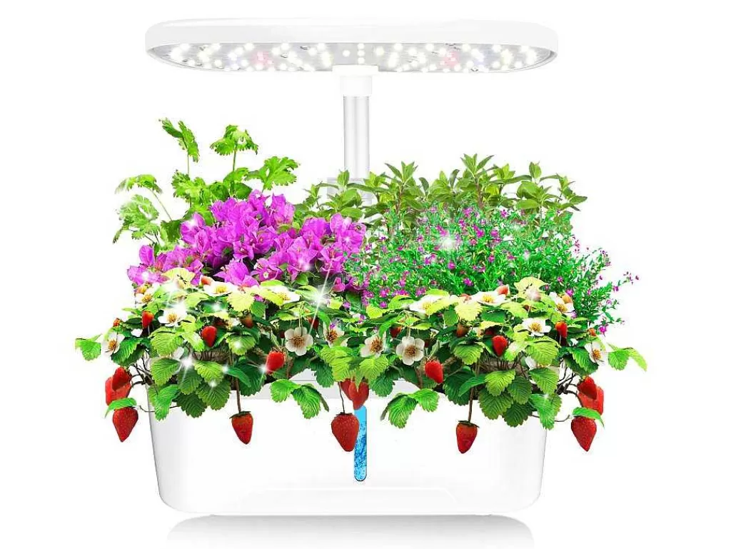 Floreira*Vente-unique Canteiro De Interior Com Leds 6 Plantas, Altura Ajustavel, Branco - Gardenio
