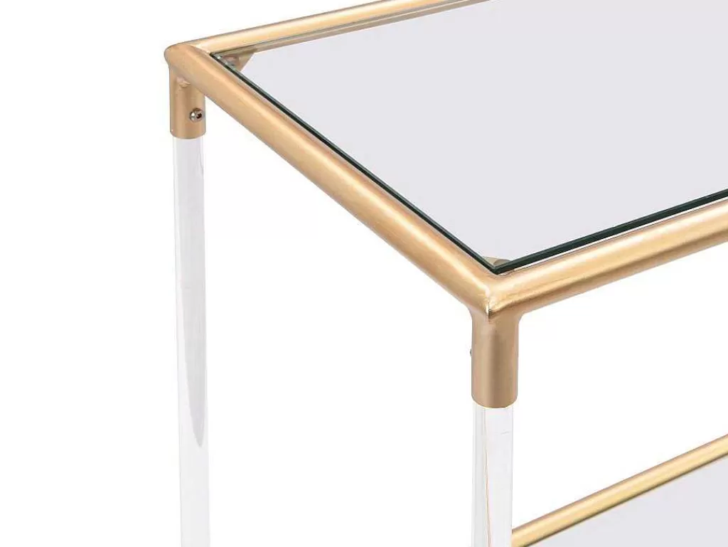 Móvel De Cozinha*Vente-unique Carrinho De Cozinha Com Rodas Tampo Duplo Em Vidro Temperado E Metal Transparente E Dourado - Orula