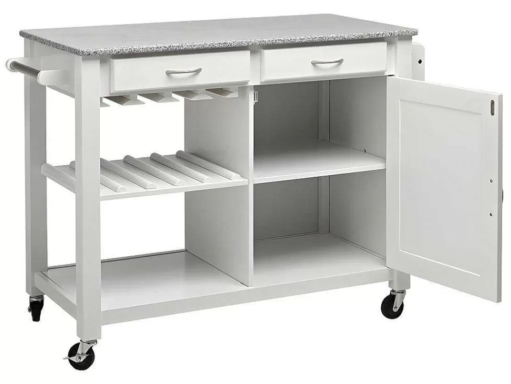 Móvel De Cozinha*Vente-unique Carrinho Grande Com Rodizios Owen - 1 Porta E 2 Gavetas - Seringueira E Granito