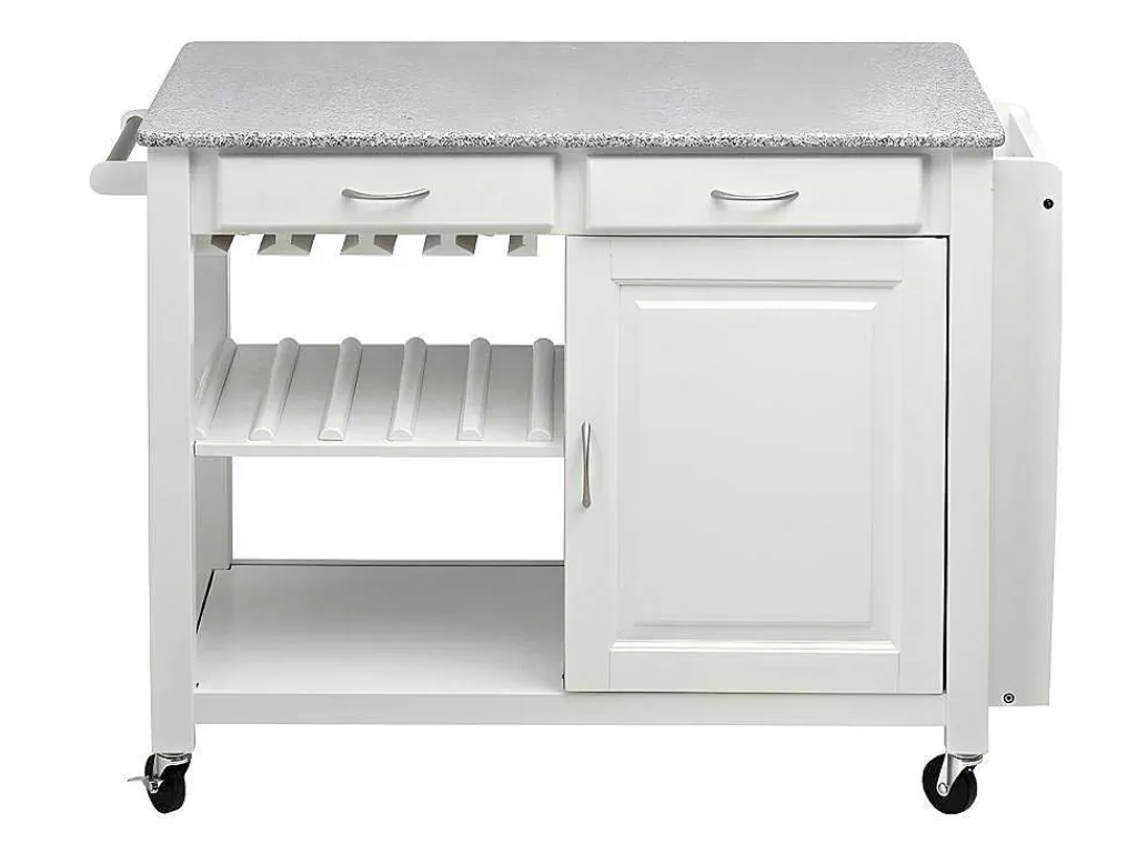 Móvel De Cozinha*Vente-unique Carrinho Grande Com Rodizios Owen - 1 Porta E 2 Gavetas - Seringueira E Granito