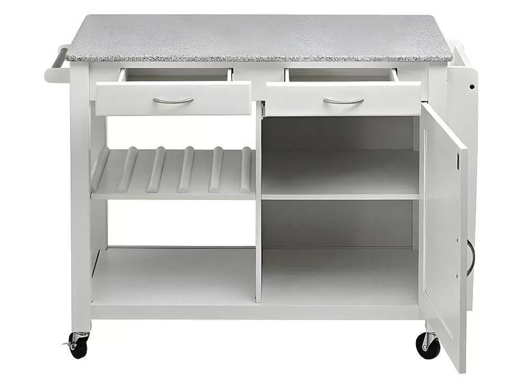 Móvel De Cozinha*Vente-unique Carrinho Grande Com Rodizios Owen - 1 Porta E 2 Gavetas - Seringueira E Granito