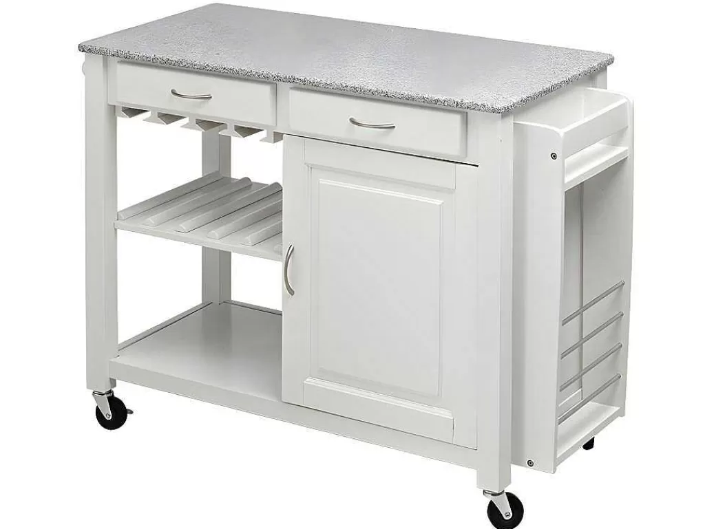 Móvel De Cozinha*Vente-unique Carrinho Grande Com Rodizios Owen - 1 Porta E 2 Gavetas - Seringueira E Granito