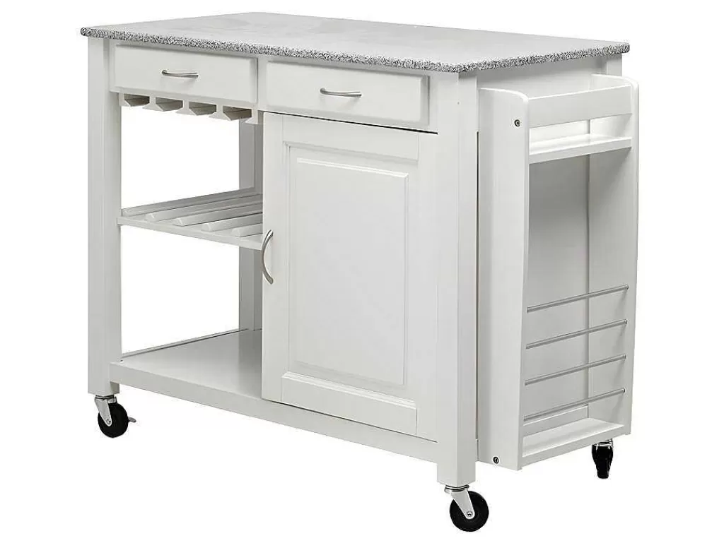 Móvel De Cozinha*Vente-unique Carrinho Grande Com Rodizios Owen - 1 Porta E 2 Gavetas - Seringueira E Granito