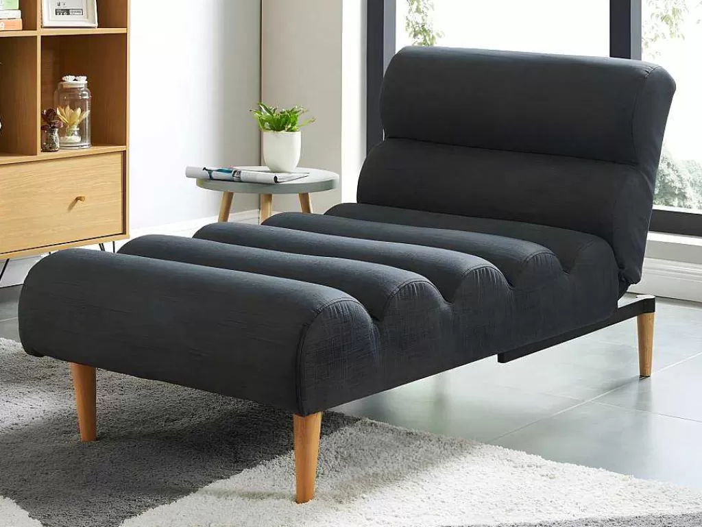 Chaise Longue*Vente-unique Chaise Longue Convertivel Em Cama Em Tecido Cinzento Escuro - Cival