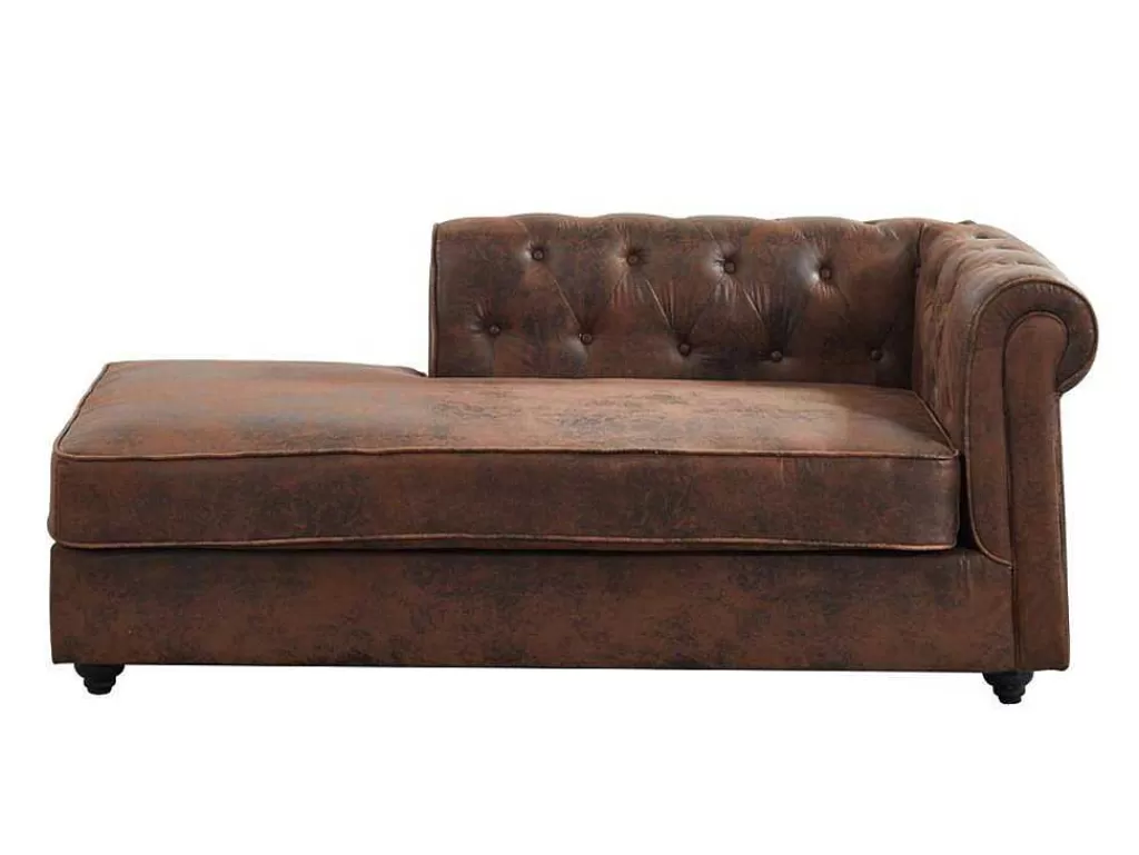 Chaise Longue*Vente-unique Chaise Longue Esquerda Chesterfield De Microfibra Aspeto Couro Envelhecido - Shirel