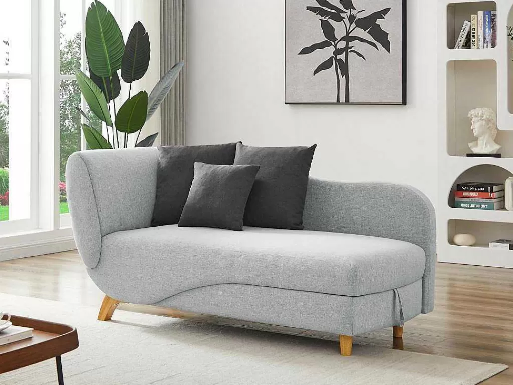 Chaise Longue*Vente-unique Chaise-Longue Direita Convertivel Em Tecido Cinza-Claro Com Espaco De Arrumação - Penelope