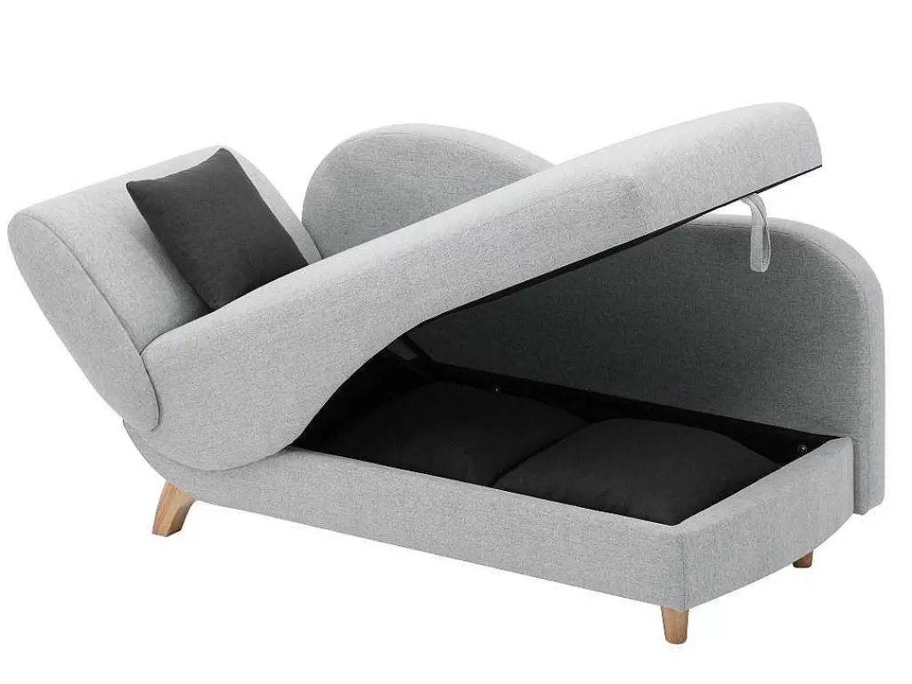 Chaise Longue*Vente-unique Chaise-Longue Direita Convertivel Em Tecido Cinza-Claro Com Espaco De Arrumação - Penelope