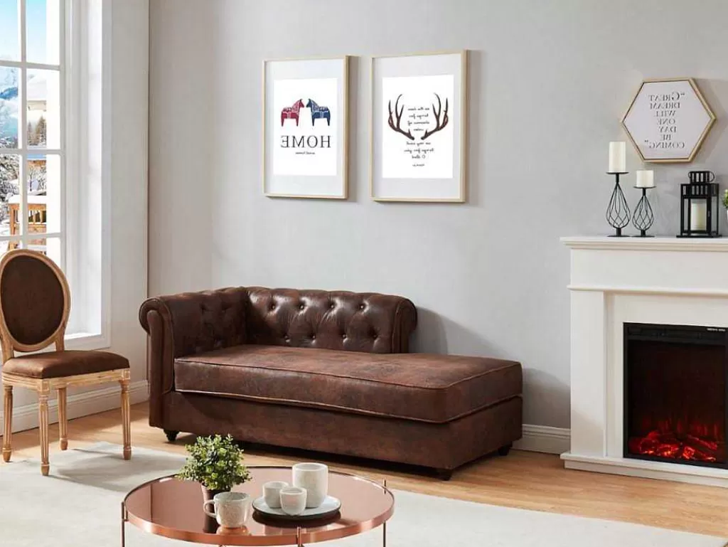 Chaise Longue*Vente-unique Chaise-Longue Direita Em Microfibra Aspeto Pele Envelhecida Estilo Chesterfield - Shirel