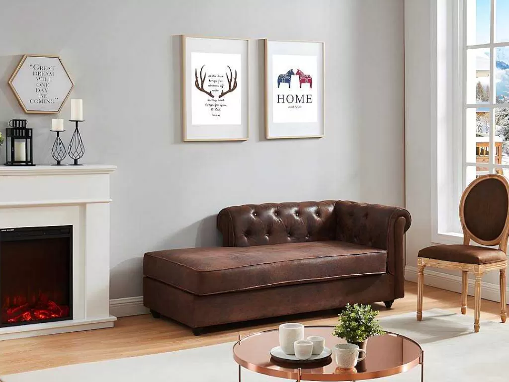 Chaise Longue*Vente-unique Chaise-Longue Direita Em Microfibra Aspeto Pele Envelhecida Estilo Chesterfield - Shirel