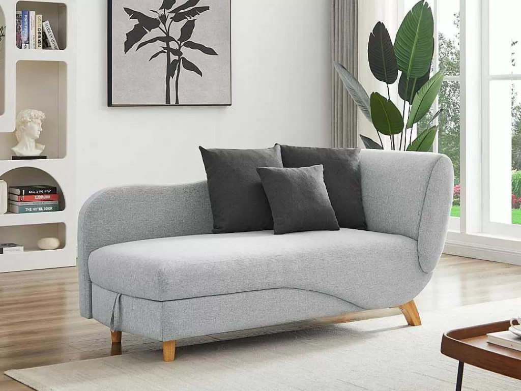 Chaise Longue*Vente-unique Chaise-Longue Esquerda Convertivel Em Tecido Cinza-Claro Com Espaco De Arrumação - Penelope