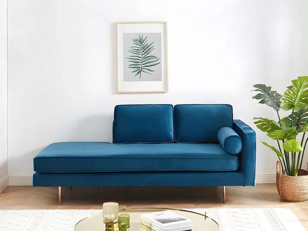 Chaise Longue*Vente-unique Chaise-Longue Esquerda Em Veludo Kahel - Azul-Escerdeado