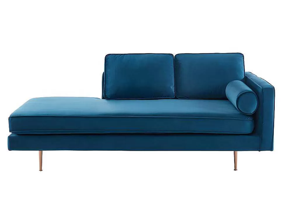 Chaise Longue*Vente-unique Chaise-Longue Esquerda Em Veludo Kahel - Azul-Escerdeado