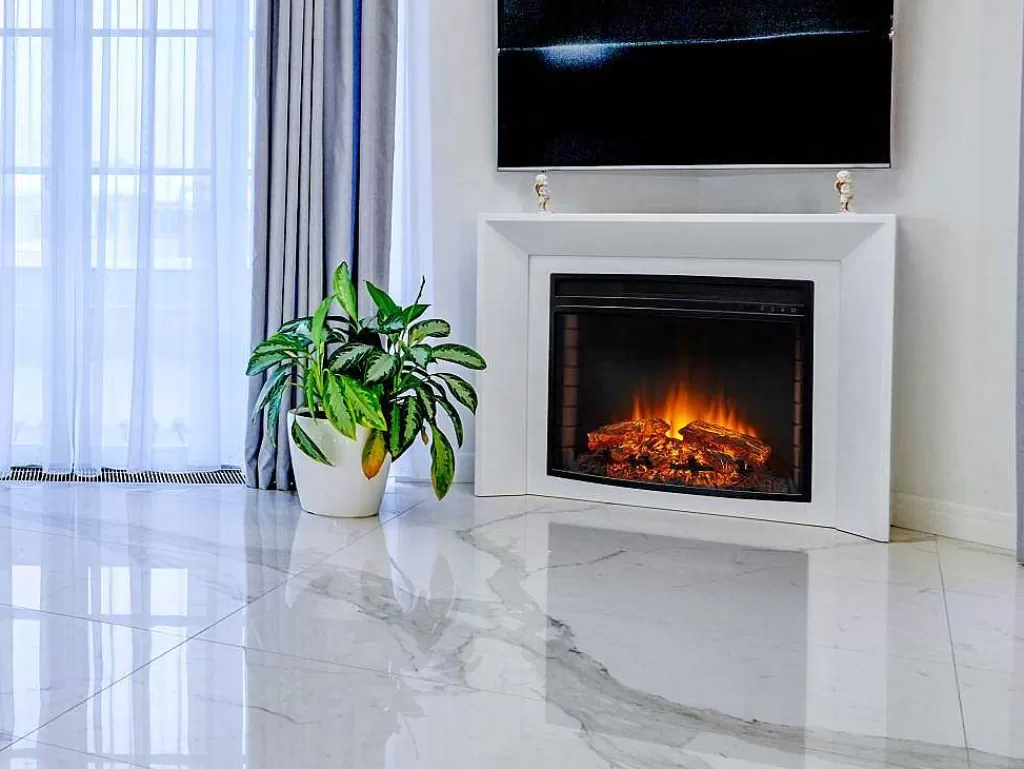 Lareira Elétrica*Purline Cheminee Electrique 2Kw En Verre Trempe Noir Et Flamme Reglable