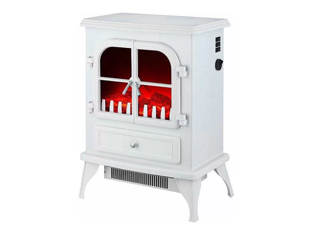 Lareira Elétrica*Purline Cheminee Electrique Au Sol 2000W Style Retro En Acier Laque Blanc