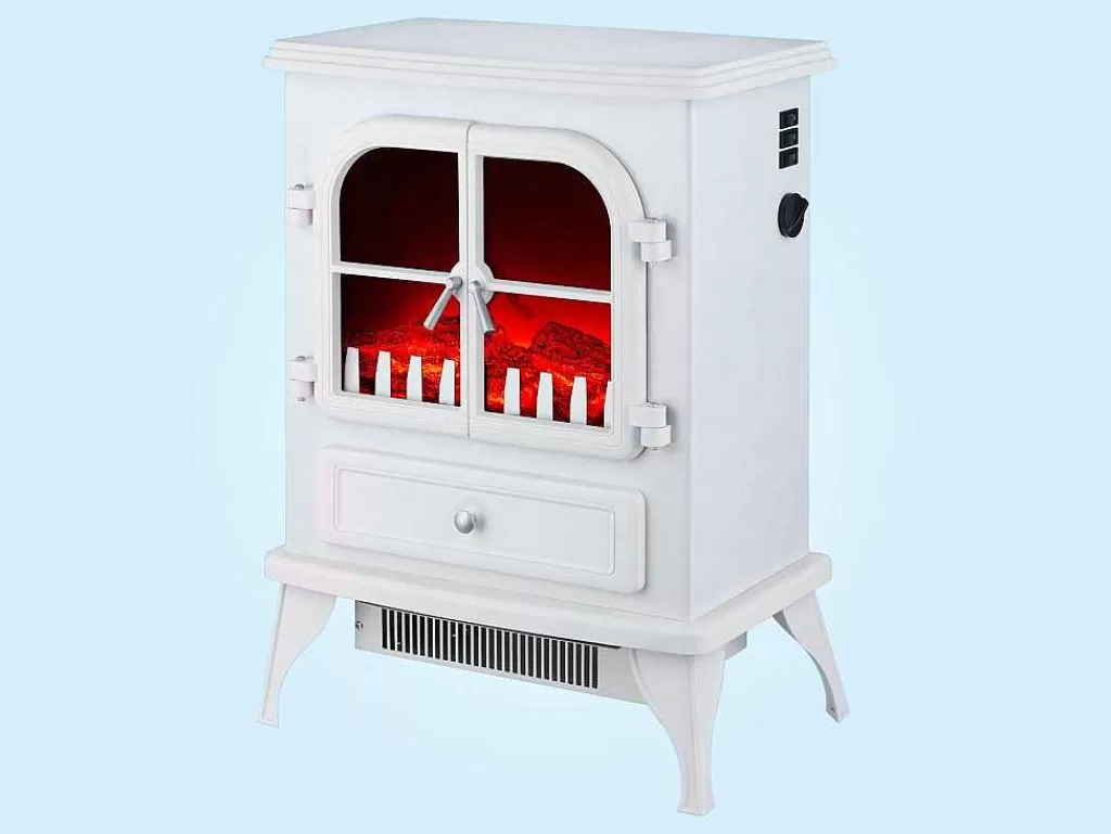 Lareira Elétrica*Purline Cheminee Electrique Au Sol 2000W Style Retro En Acier Laque Blanc