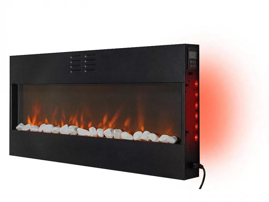 Lareira Elétrica*Purline Cheminee Electrique Panoramique Avec Eclairage Led D'Ambiance Et Panneau Frontal En Mdf