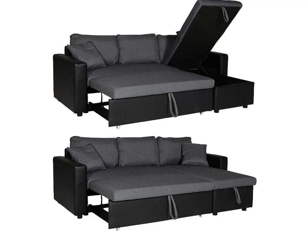 Sofá De Canto*Happy Garden Clark Sofá-Cama De Canto De 3 Lugares Cinzento E Preto