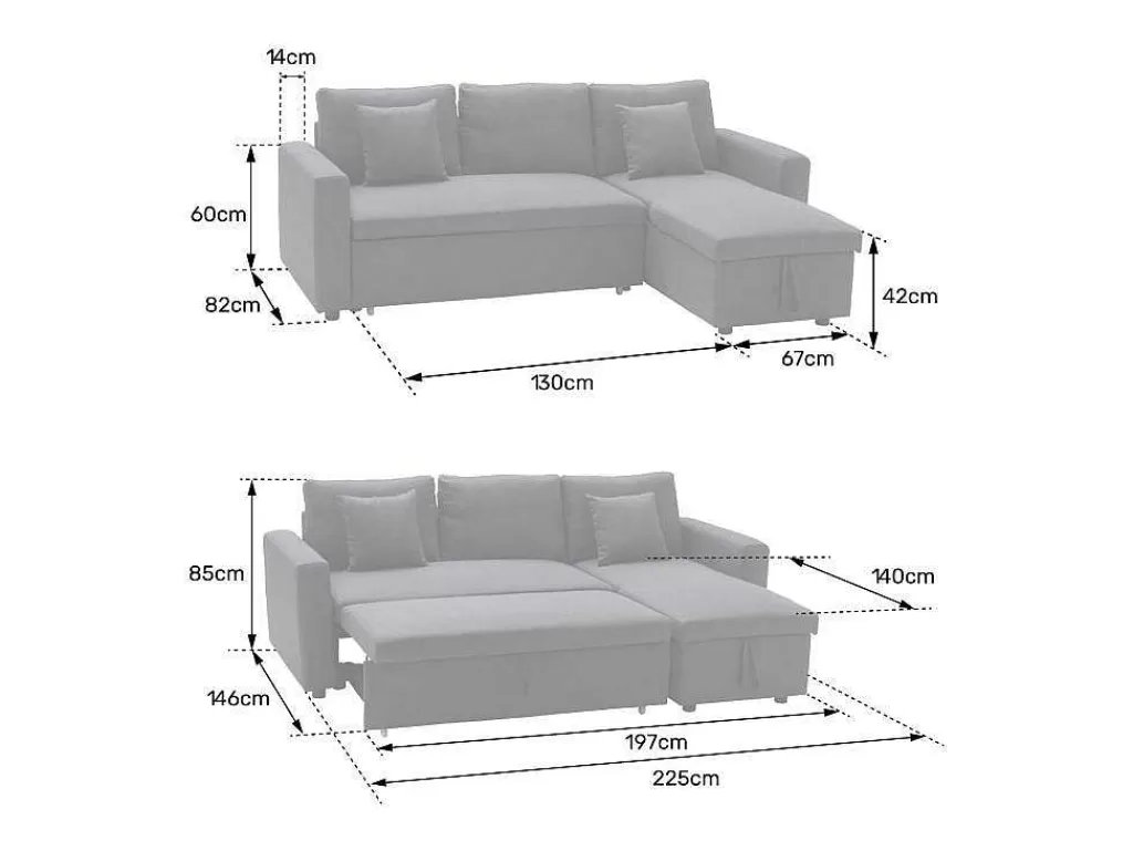 Sofá De Canto*Happy Garden Clark Sofá-Cama De Canto De 3 Lugares Cinzento E Preto
