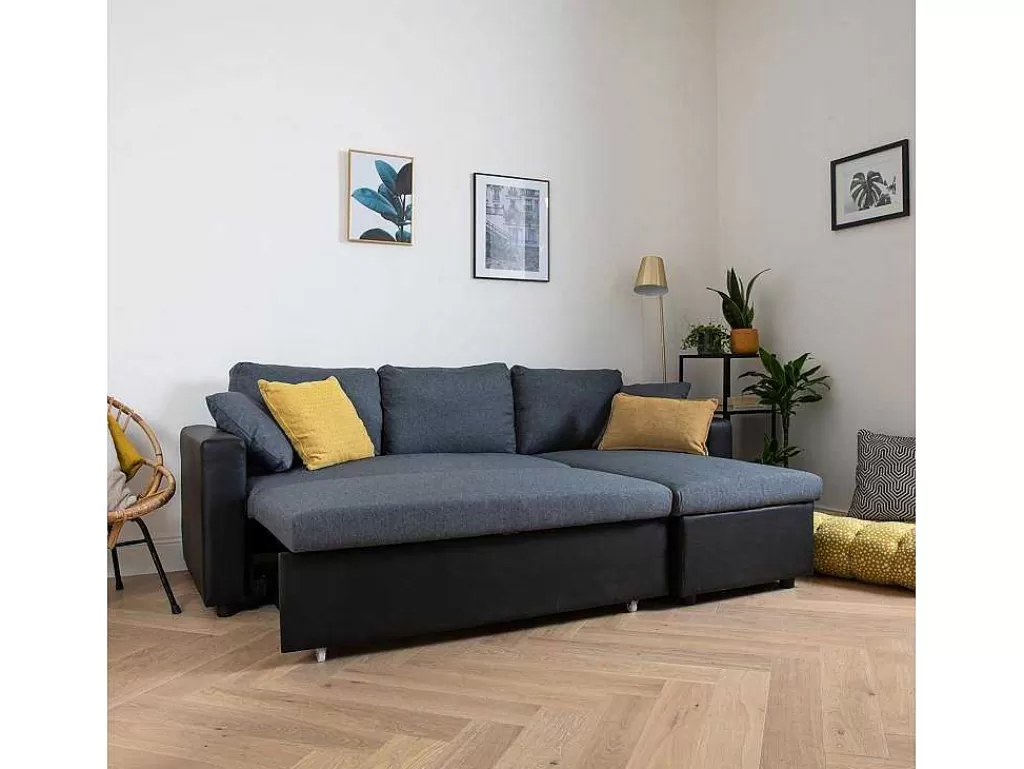 Sofá De Canto*Happy Garden Clark Sofá-Cama De Canto De 3 Lugares Cinzento E Preto
