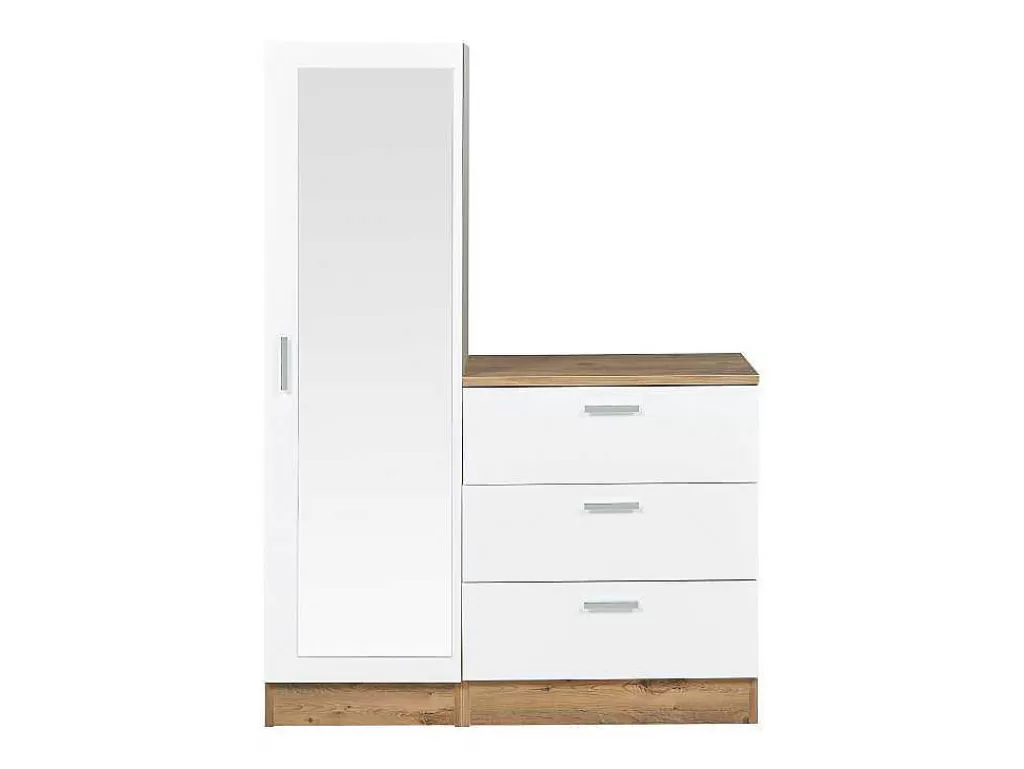 Armário E Roupeiro*Vente-unique Cómoda 3 Gavetas Com Armário E Espelho Branco E Natural - Vitorio