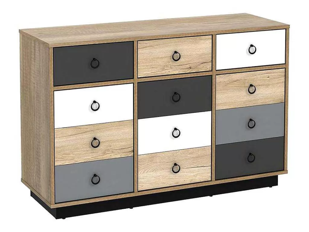 Cómoda*Vente-unique Cómoda 3 Gavetas E 3 Portas Cor: Carvalho, Branco E Cinza - Krypton