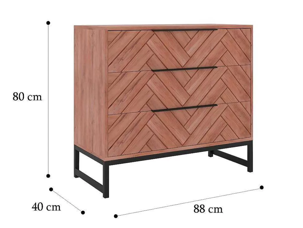 Cómoda*Vente-unique Cómoda 3 Gavetas, Madeira De Acacia E Metal, Natural E Preto - Vedila