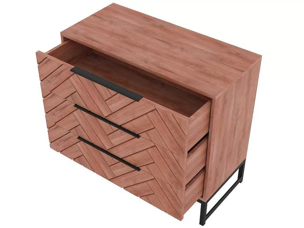Cómoda*Vente-unique Cómoda 3 Gavetas, Madeira De Acacia E Metal, Natural E Preto - Vedila
