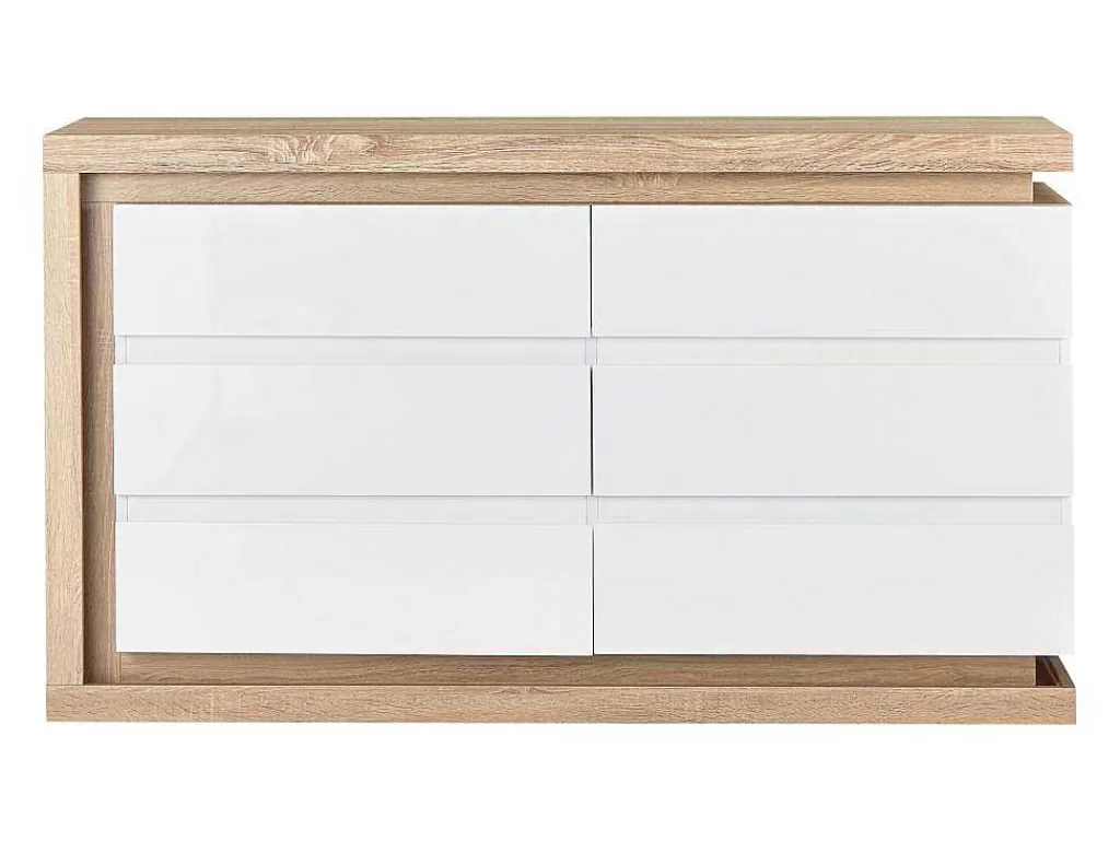 Cómoda*Vente-unique Cómoda 6 Gavetas Com Leds, Mdf Lacado A Branco E Natural - Flarancia