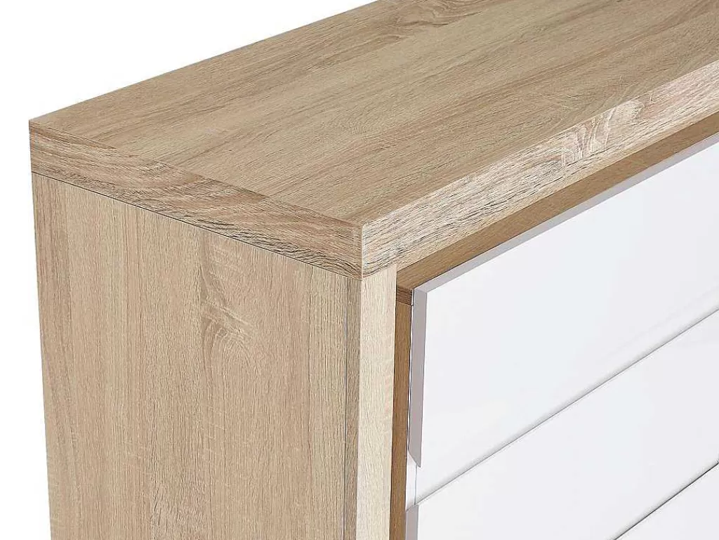 Cómoda*Vente-unique Cómoda 6 Gavetas Com Leds, Mdf Lacado A Branco E Natural - Flarancia