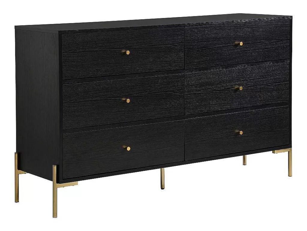 Cómoda*PASCAL MORABITO Cómoda 6 Gavetas Mdf E Metal Preto E Dourado - Milavia De