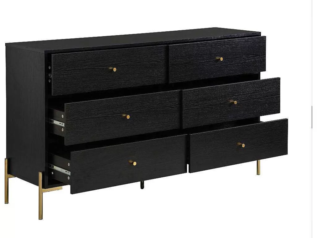 Cómoda*PASCAL MORABITO Cómoda 6 Gavetas Mdf E Metal Preto E Dourado - Milavia De