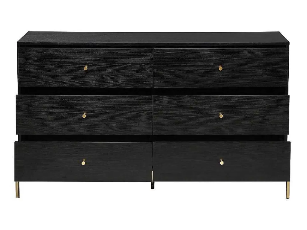 Cómoda*PASCAL MORABITO Cómoda 6 Gavetas Mdf E Metal Preto E Dourado - Milavia De