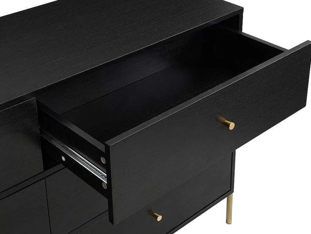 Cómoda*PASCAL MORABITO Cómoda 6 Gavetas Mdf E Metal Preto E Dourado - Milavia De