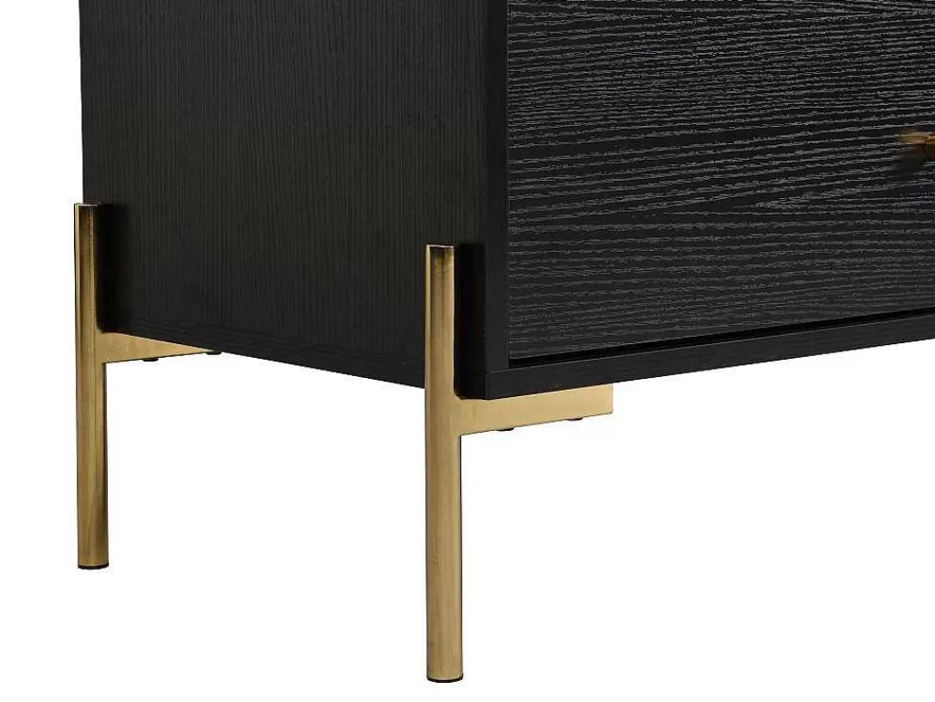 Cómoda*PASCAL MORABITO Cómoda 6 Gavetas Mdf E Metal Preto E Dourado - Milavia De