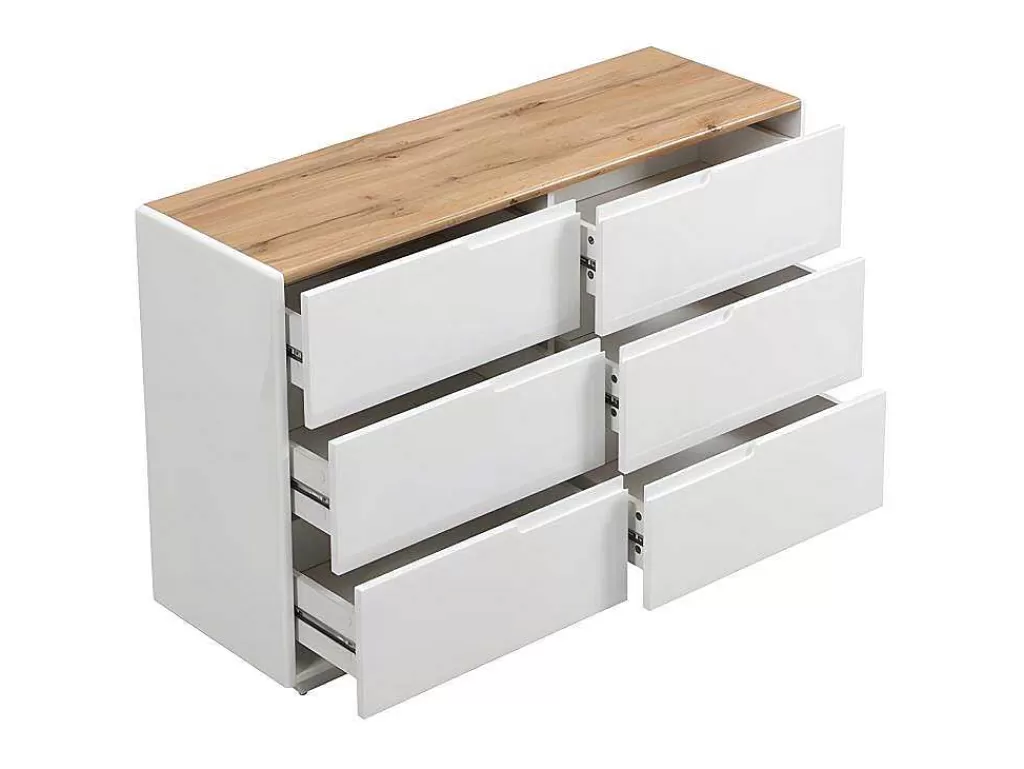 Cómoda*Vente-unique Cómoda Com 6 Gavetas Em Mdf Lacado A Branco E Cor Carvalho - Amani