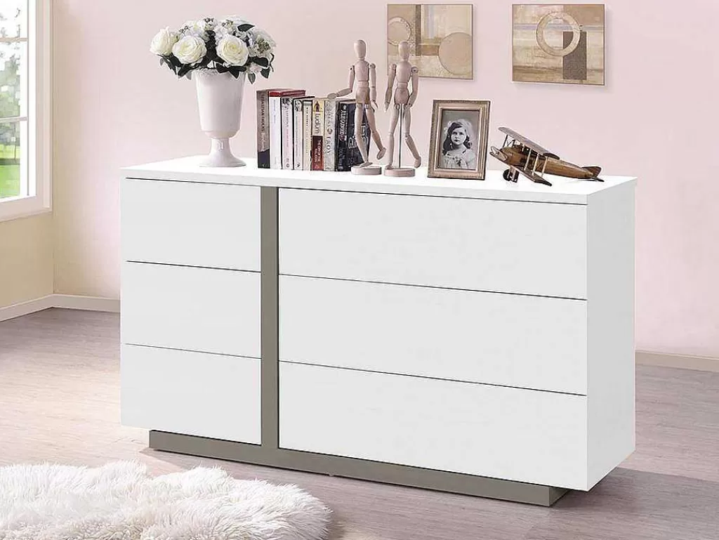 Cómoda*Vente-unique Cómoda Napoli - 6 Gavetas - Branco E Cinzento