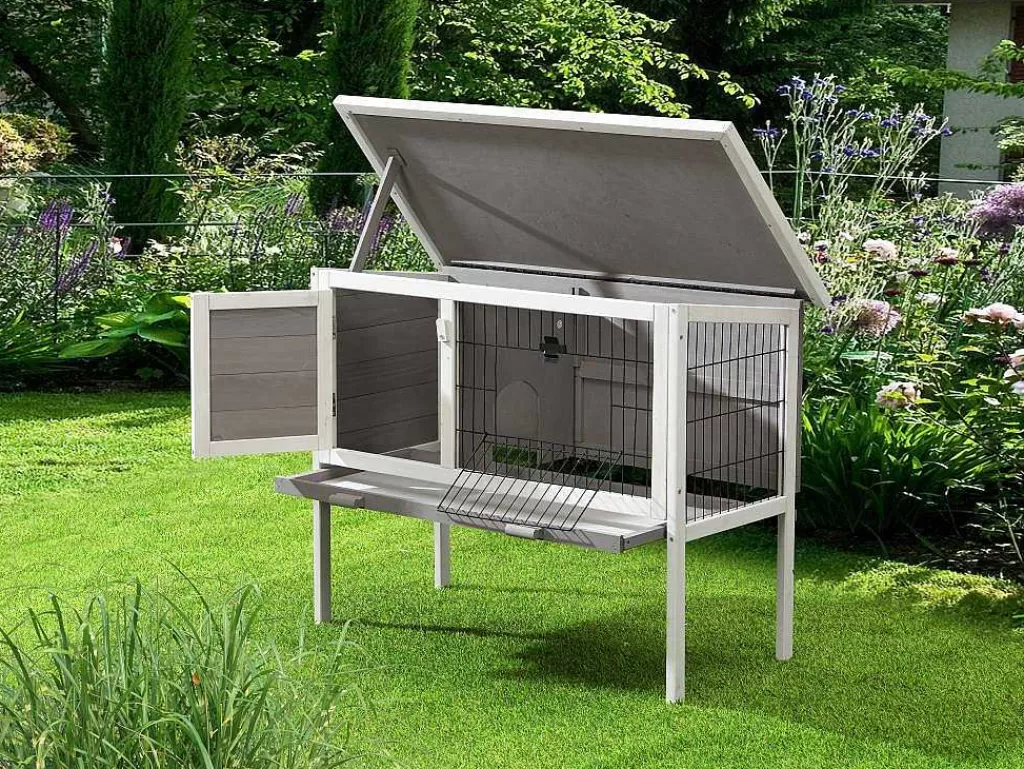 Acessórios Para Animais De Estimação*Vente-unique Coelheira De Madeira Para Coelhos E Roedores C91 X L45 X A70 Cm Branco E Cinza - Lapius