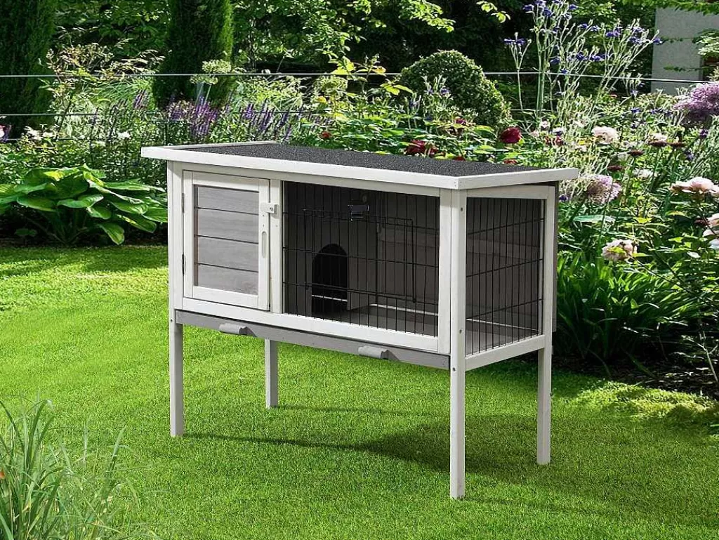 Acessórios Para Animais De Estimação*Vente-unique Coelheira De Madeira Para Coelhos E Roedores C91 X L45 X A70 Cm Branco E Cinza - Lapius