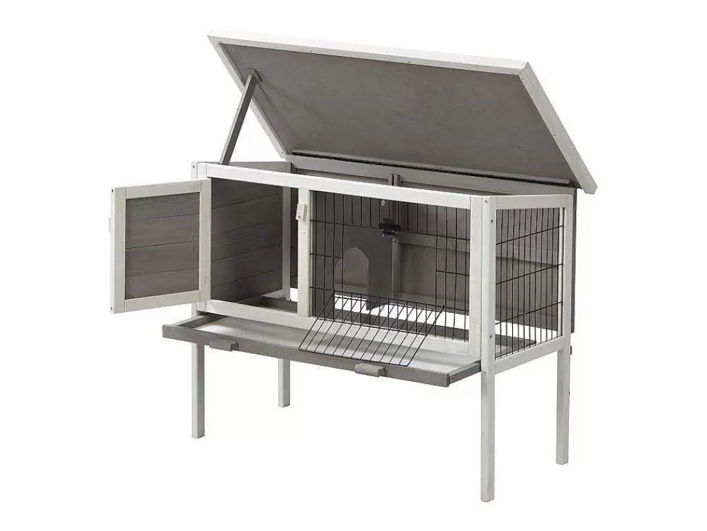 Acessórios Para Animais De Estimação*Vente-unique Coelheira De Madeira Para Coelhos E Roedores C91 X L45 X A70 Cm Branco E Cinza - Lapius