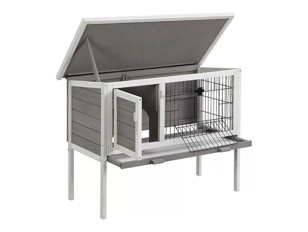 Acessórios Para Animais De Estimação*Vente-unique Coelheira De Madeira Para Coelhos E Roedores C91 X L45 X A70 Cm Branco E Cinza - Lapius