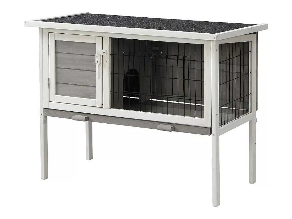 Acessórios Para Animais De Estimação*Vente-unique Coelheira De Madeira Para Coelhos E Roedores C91 X L45 X A70 Cm Branco E Cinza - Lapius