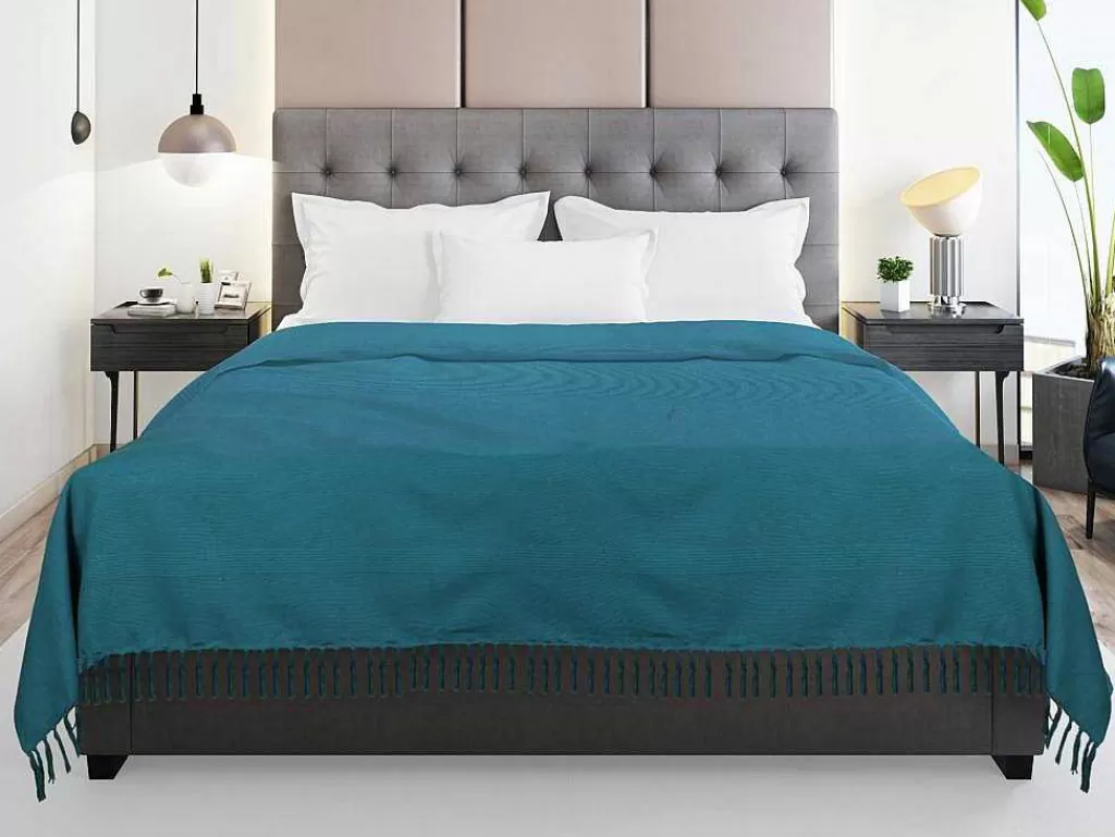 Roupa De Cama*OZAIA Colcha Com Franjas Em Algodao 230 X 250 Cm Azul - Segna
