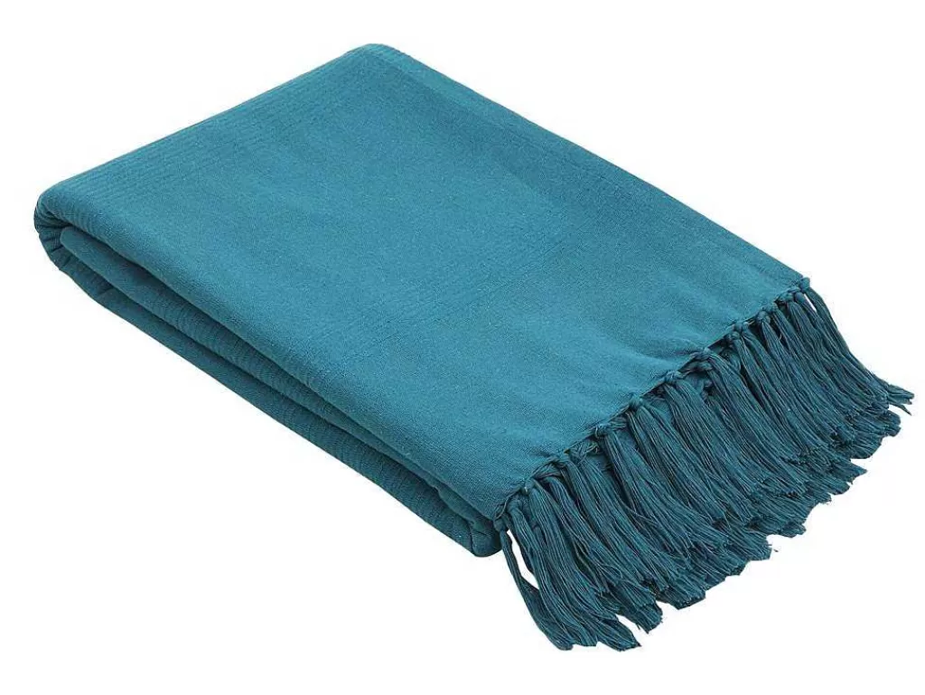Roupa De Cama*OZAIA Colcha Com Franjas Em Algodao 230 X 250 Cm Azul - Segna