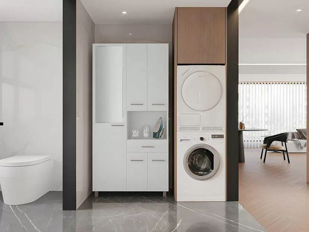 Coluna De Casa De Banho*Vente-unique Coluna De Casa De Banho Com Espelho De Pe 180 Cm Branco - Minela