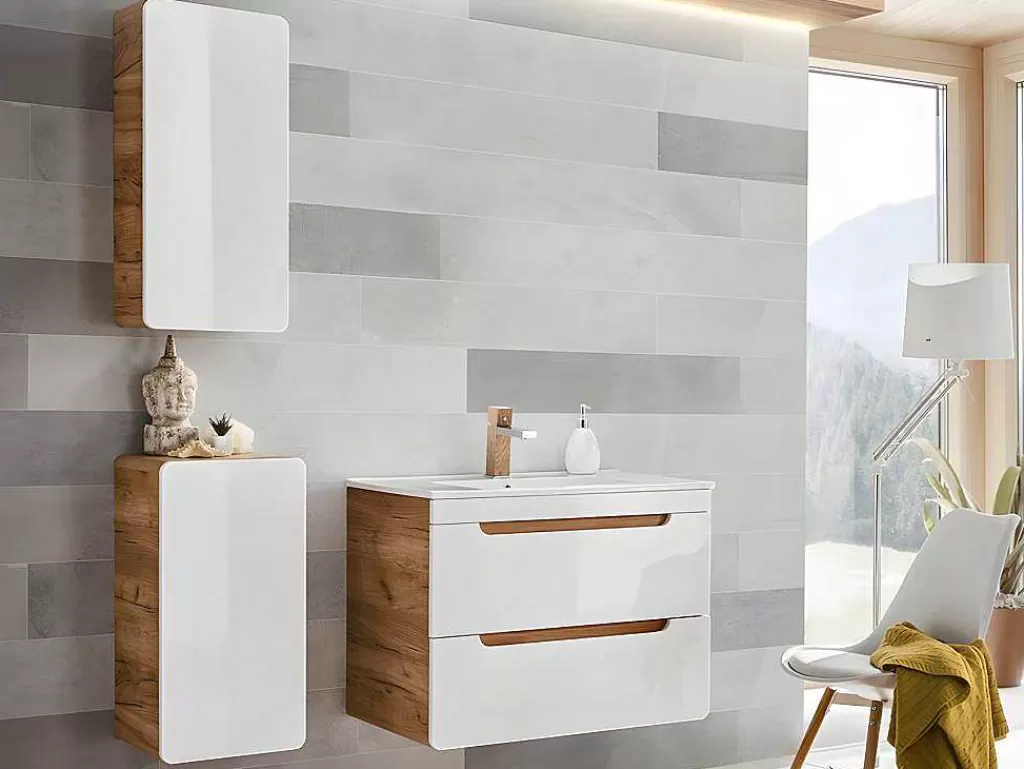 Coluna De Casa De Banho*Vente-unique Coluna De Casa De Banho Cor Natural E Branca C32 X L35 X A68 Cm - Aruba