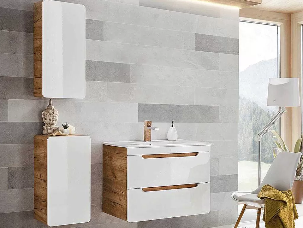 Coluna De Casa De Banho*Vente-unique Coluna De Casa De Banho Cor Natural E Branca C35 X L22 X A75 Cm - Aruba