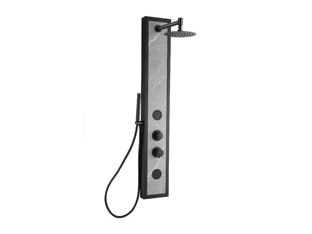 Promoções Casa De Banho & Bem-Estar*Shower & Design Coluna De Duche De Hidromassagem Preta Com Decoração Pedra A127 X L48,5 Xm - Letiya