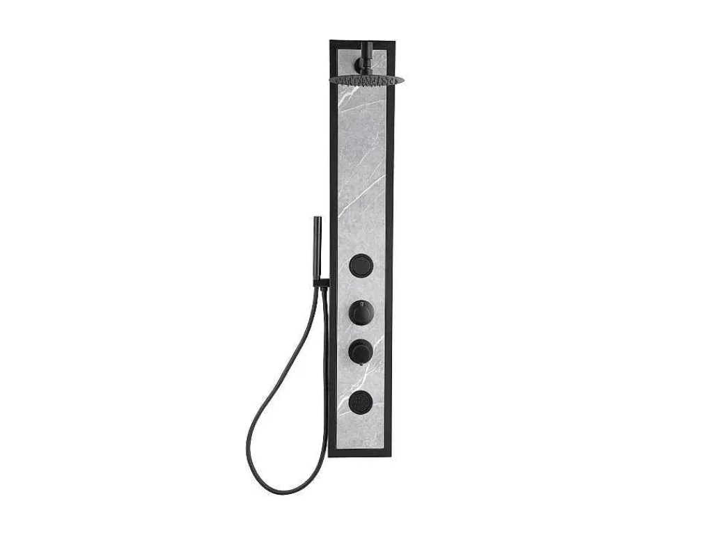 Promoções Casa De Banho & Bem-Estar*Shower & Design Coluna De Duche De Hidromassagem Preta Com Decoração Pedra A127 X L48,5 Xm - Letiya