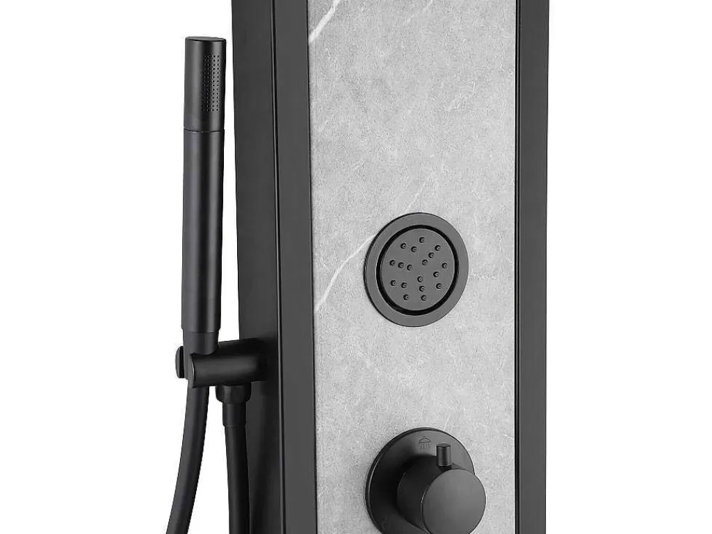 Promoções Casa De Banho & Bem-Estar*Shower & Design Coluna De Duche De Hidromassagem Preta Com Decoração Pedra A127 X L48,5 Xm - Letiya